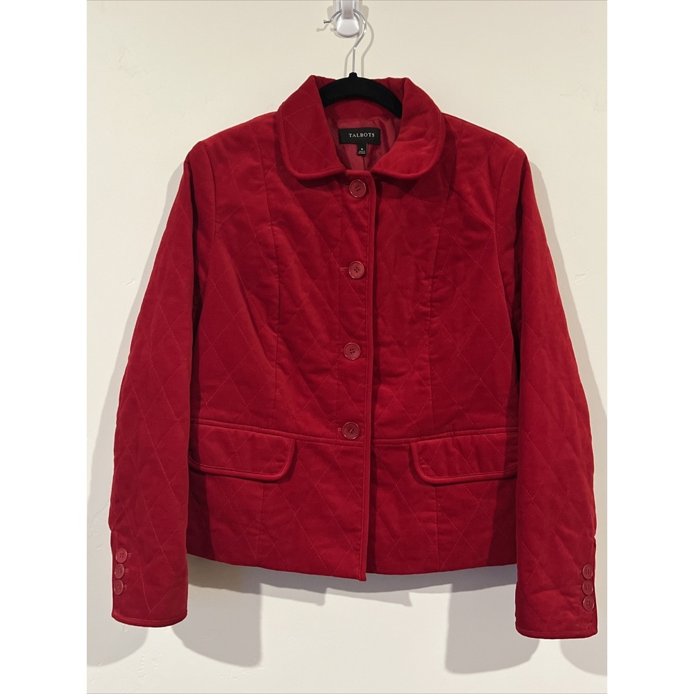 Talbots Quilted Velvet Red Jacket Christmas Holidays Size 6 Pockets Blazer